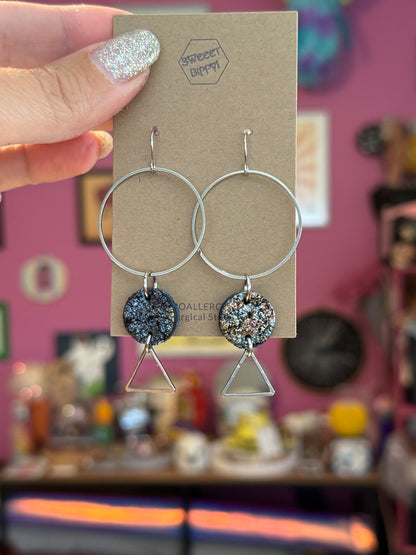 Triangle or hoop unique Leather earrings! Minimalist design ultra lightweight surgical steel hooks!