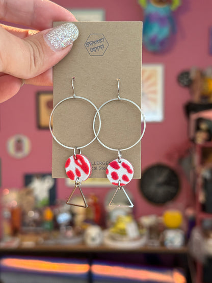 Triangle or hoop unique Leather earrings! Minimalist design ultra lightweight surgical steel hooks!