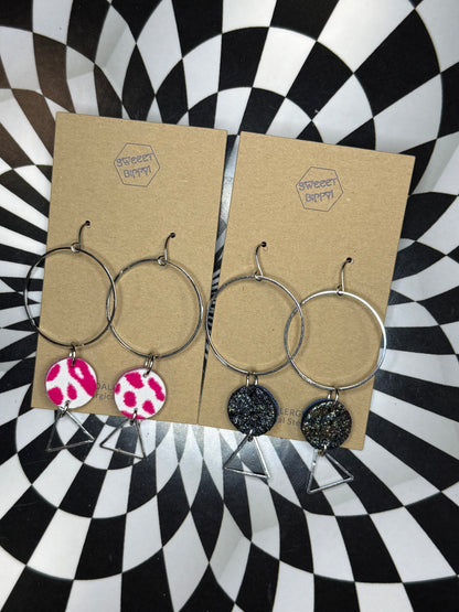 Triangle or hoop unique Leather earrings! Minimalist design ultra lightweight surgical steel hooks!