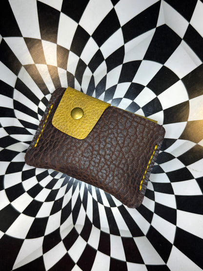 Two snaps! Hand sewn shrunken bison or cowhide leather wallet -handmade snap wallet - artisan leather wallet