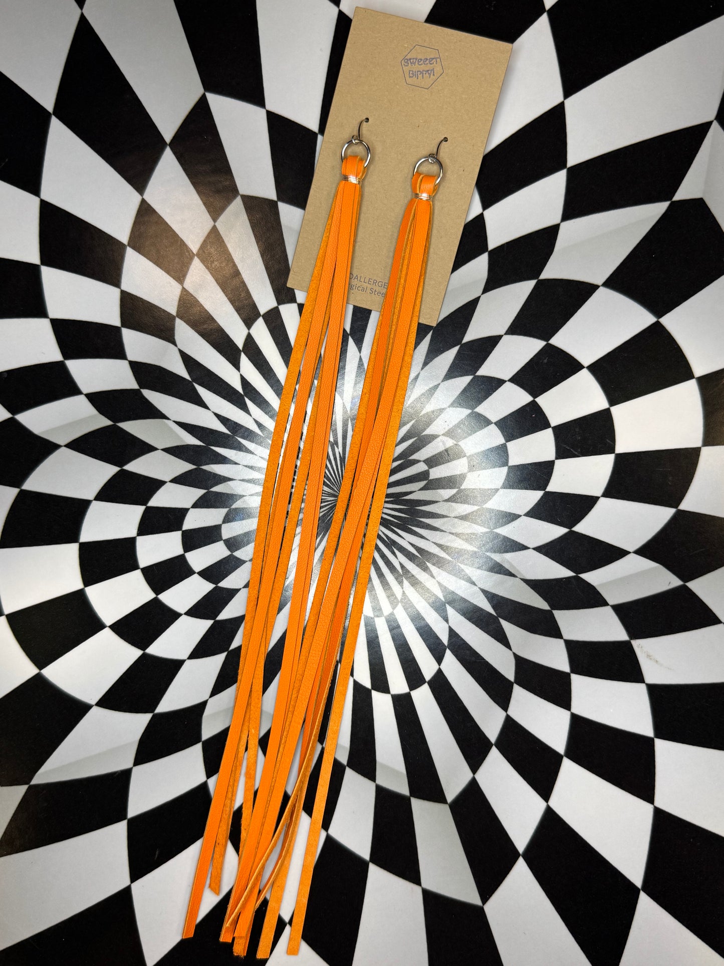 Long leather tassel fringe earrings! Pride rainbow long shoulder dusters!