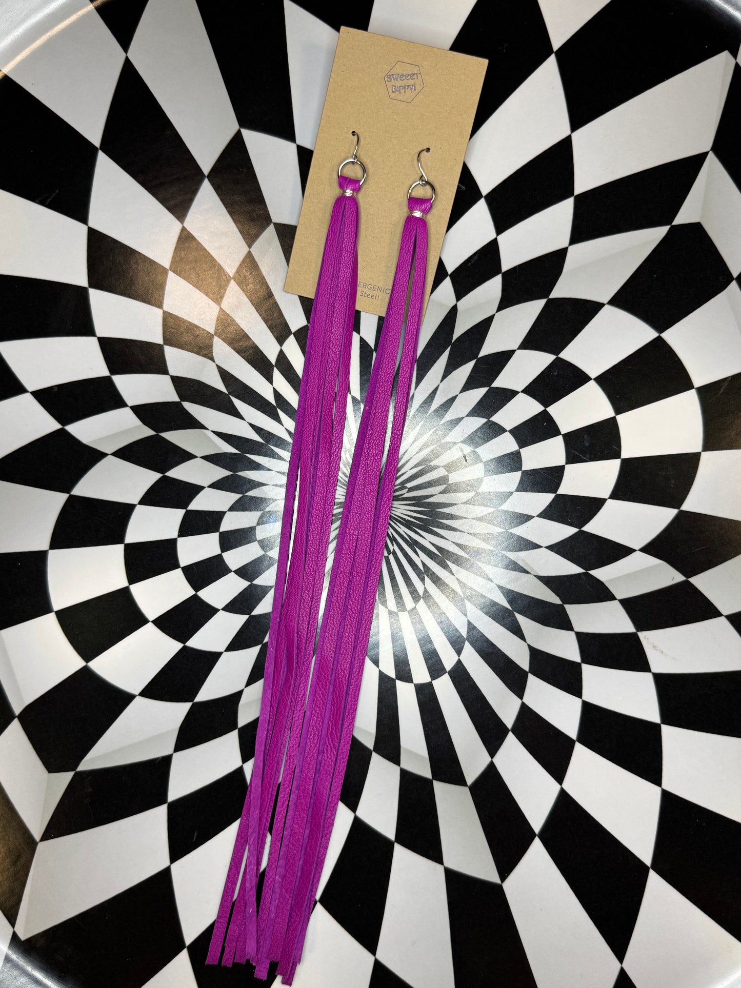 Long leather tassel fringe earrings! Pride rainbow long shoulder dusters!