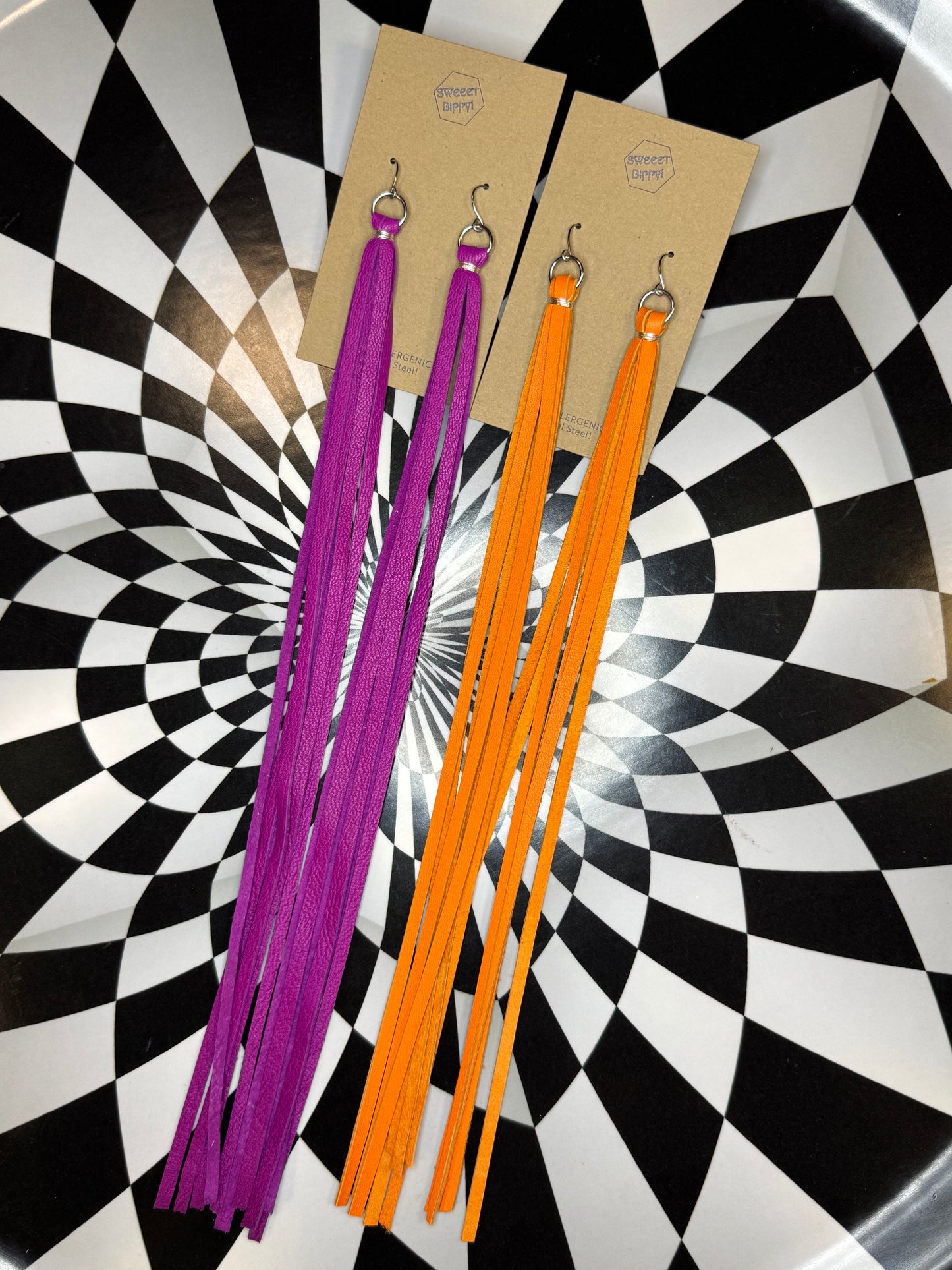 Long leather tassel fringe earrings! Pride rainbow long shoulder dusters!