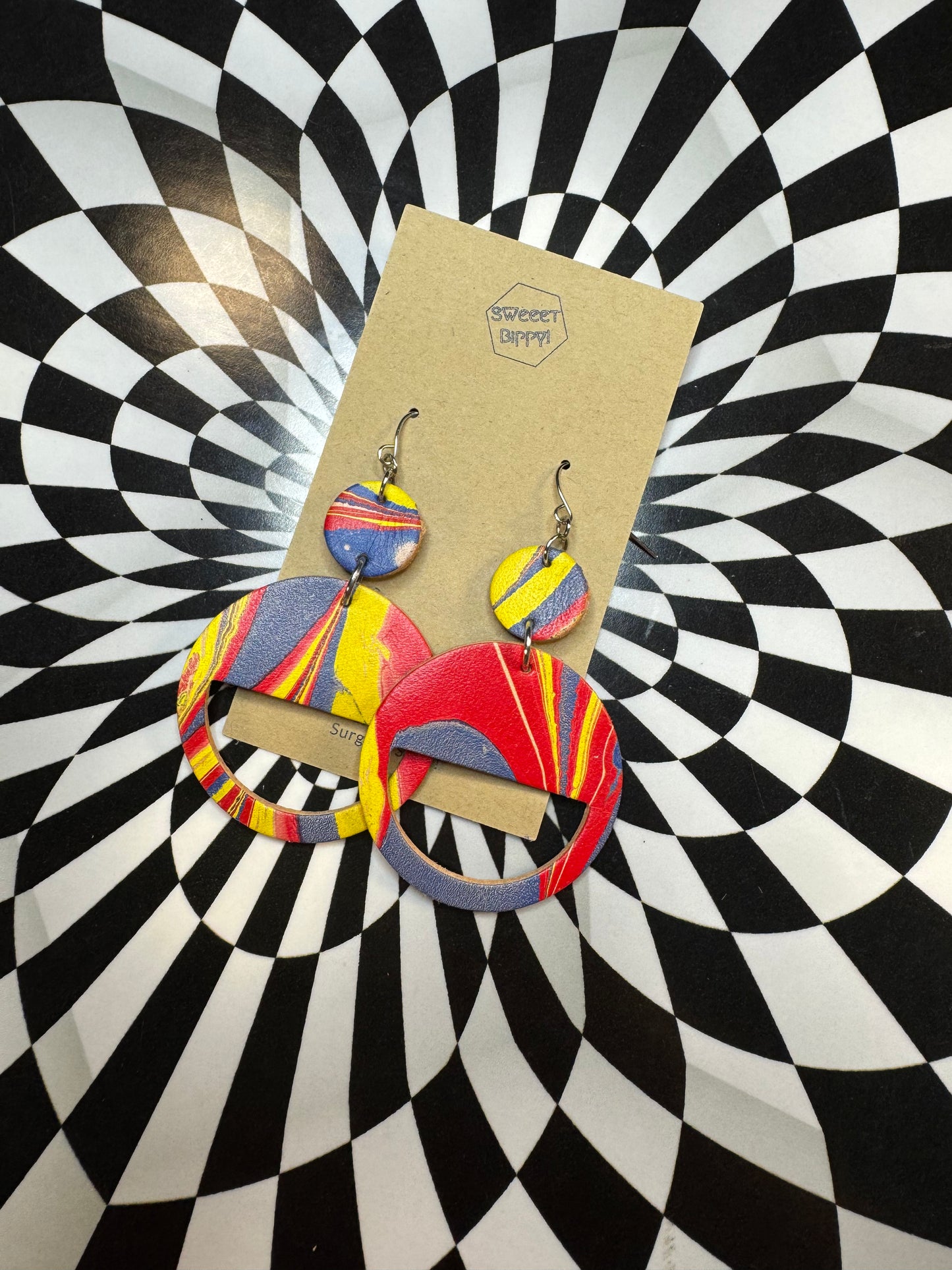 Totally 90’s leather earrings! Checkerboard or Lisa Franky leather rainbow leopard print circle earrings!