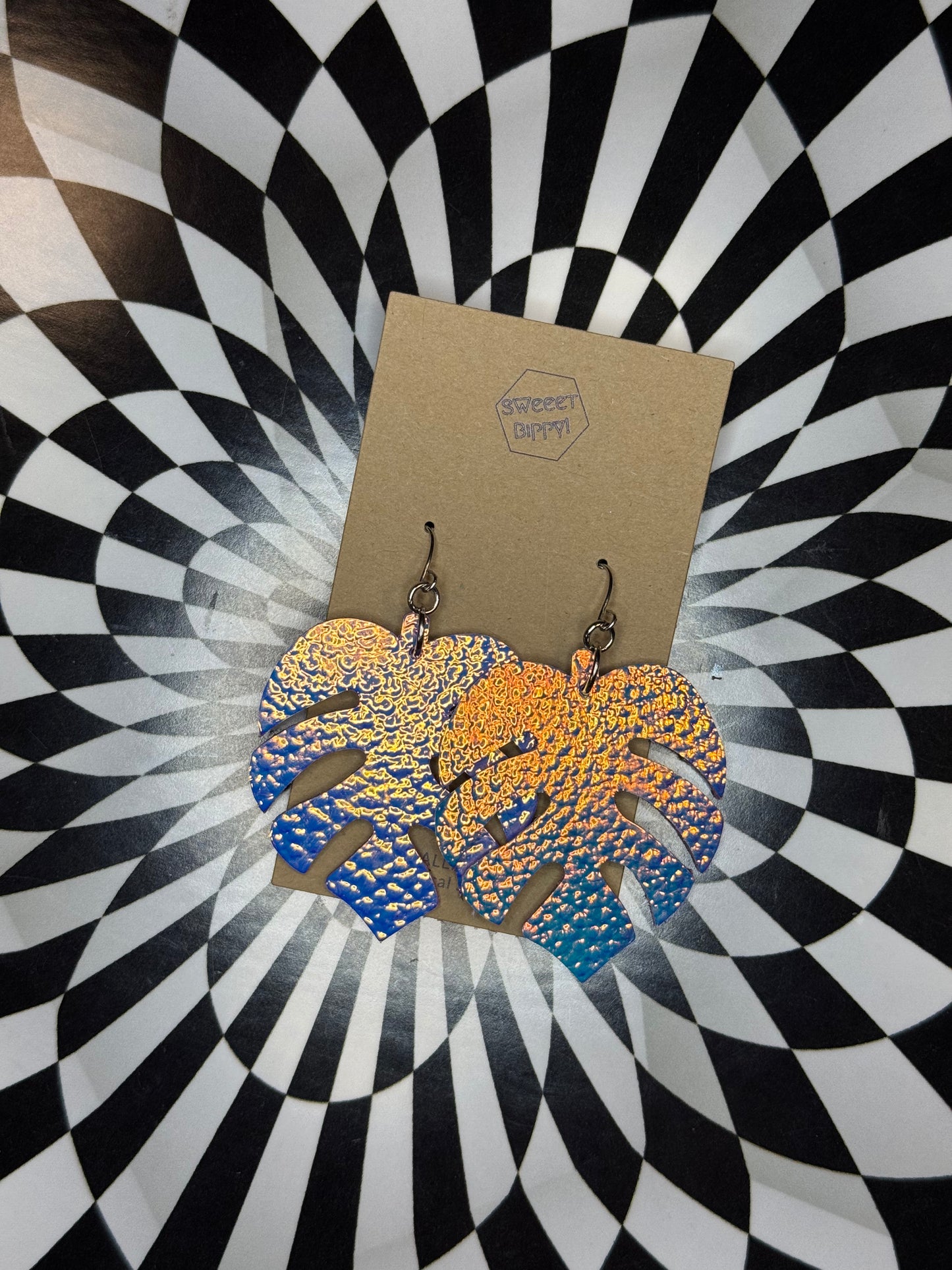 Monstera leather earrings! Surgical steel hooks = safe for everyone! Assorted colored leather tropical leaf earrings