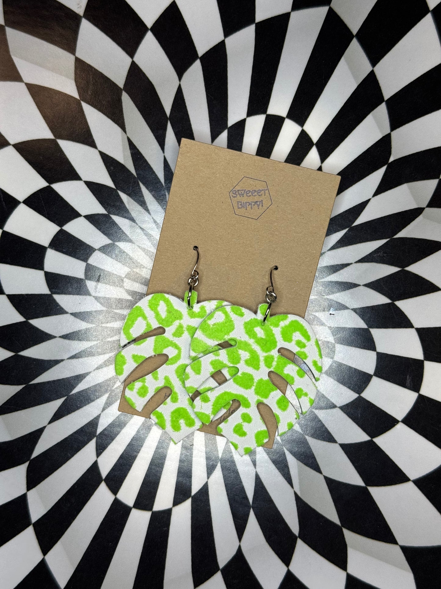 Monstera leather earrings! Surgical steel hooks = safe for everyone! Assorted colored leather tropical leaf earrings