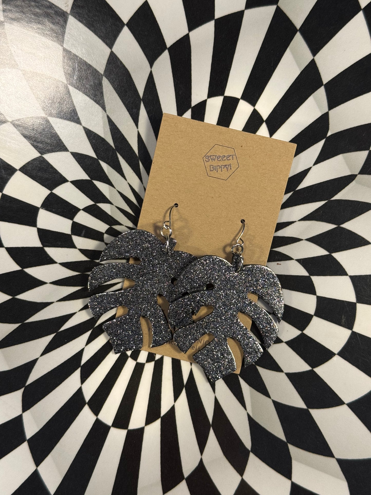 Monstera leather earrings! Surgical steel hooks = safe for everyone! Assorted colored leather tropical leaf earrings