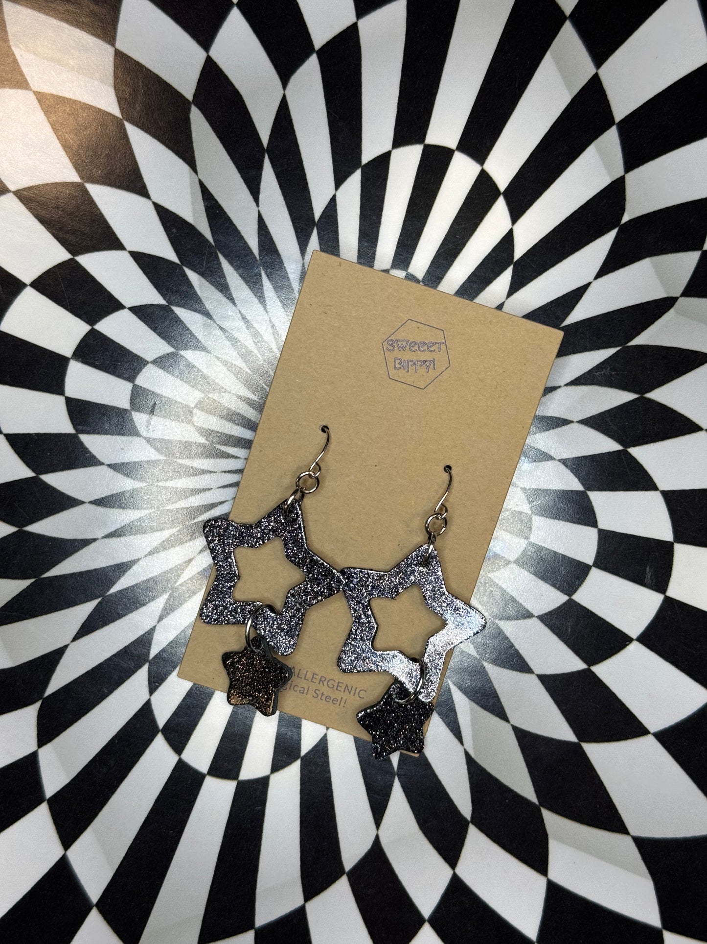 Stars! Handmade leather star dangle earrings!