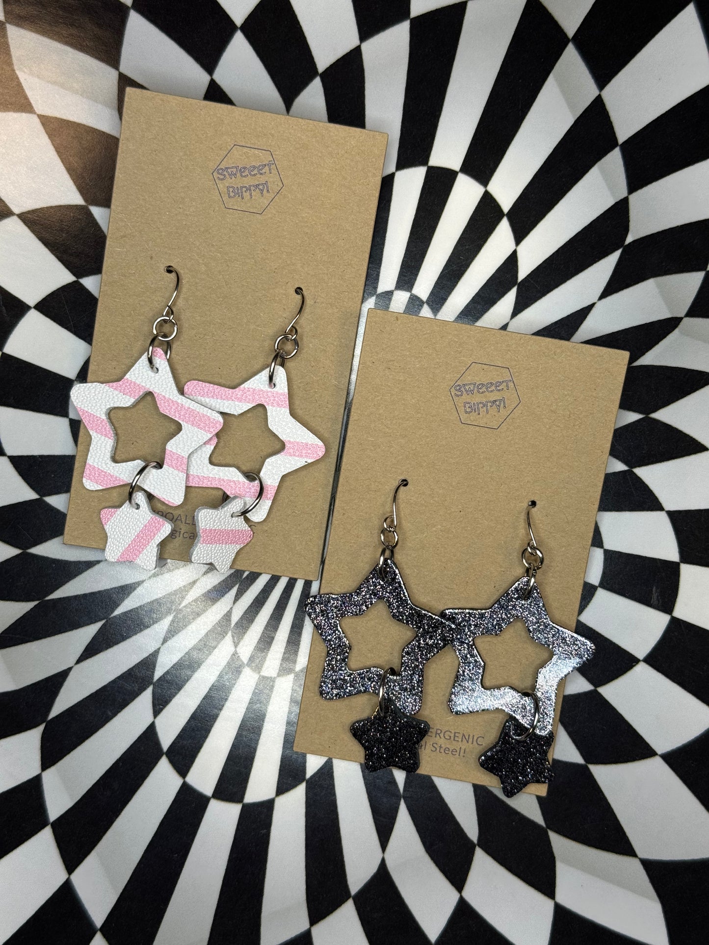 Stars! Handmade leather star dangle earrings!