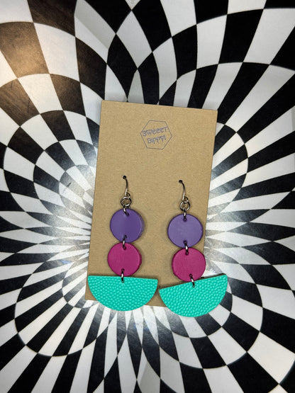 Totally 90’s leather earrings! Checkerboard or Lisa Franky leather rainbow leopard print circle earrings!