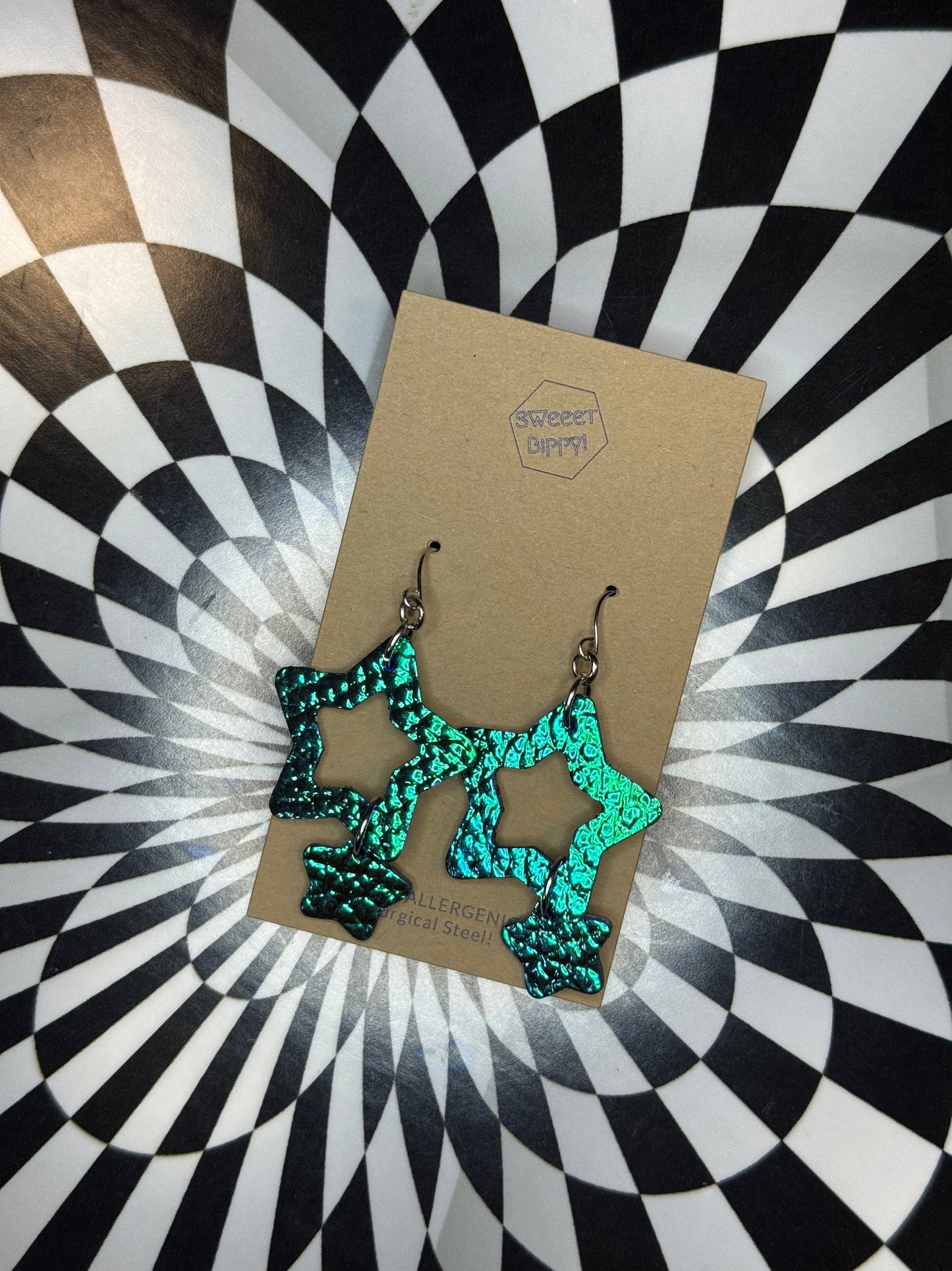 Stars! Handmade leather star dangle earrings!