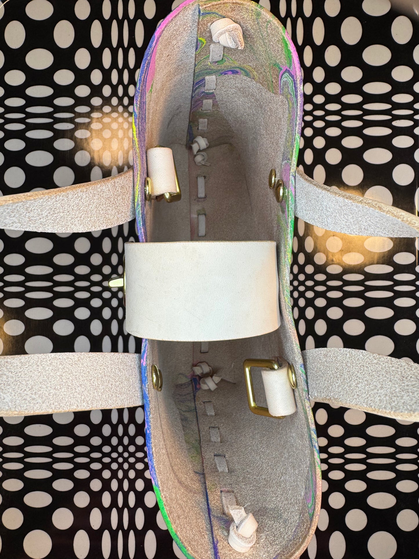 Marble dyed Feelin’ Groovy thick veg tan laced mini tote bag! One of a kind leather unique satchel!