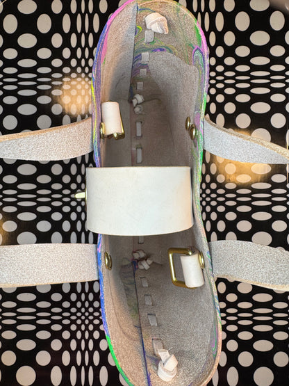 Marble dyed Feelin’ Groovy thick veg tan laced mini tote bag! One of a kind leather unique satchel!