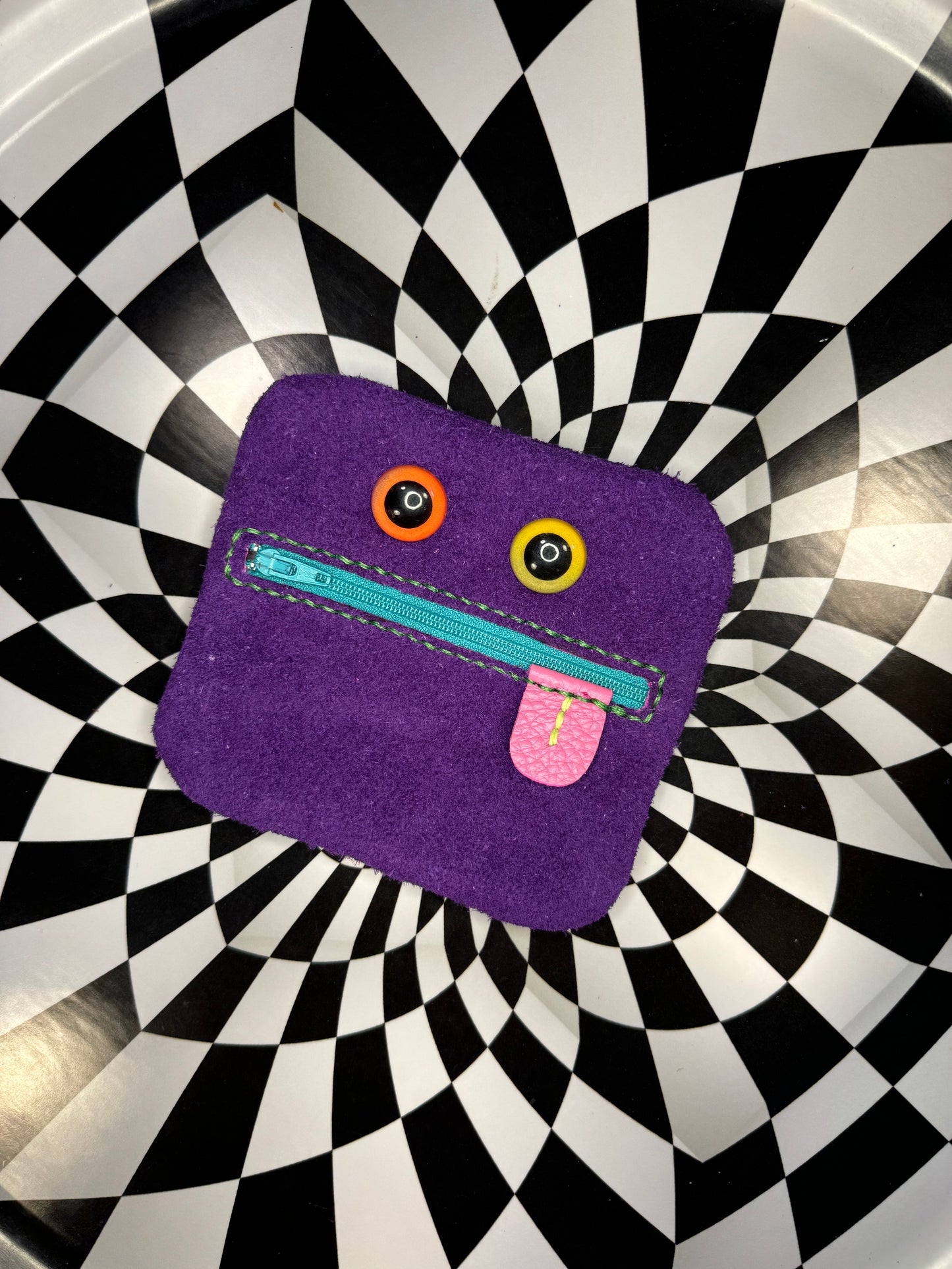 Monster zip pouch! Hand sewn leather zipper case!