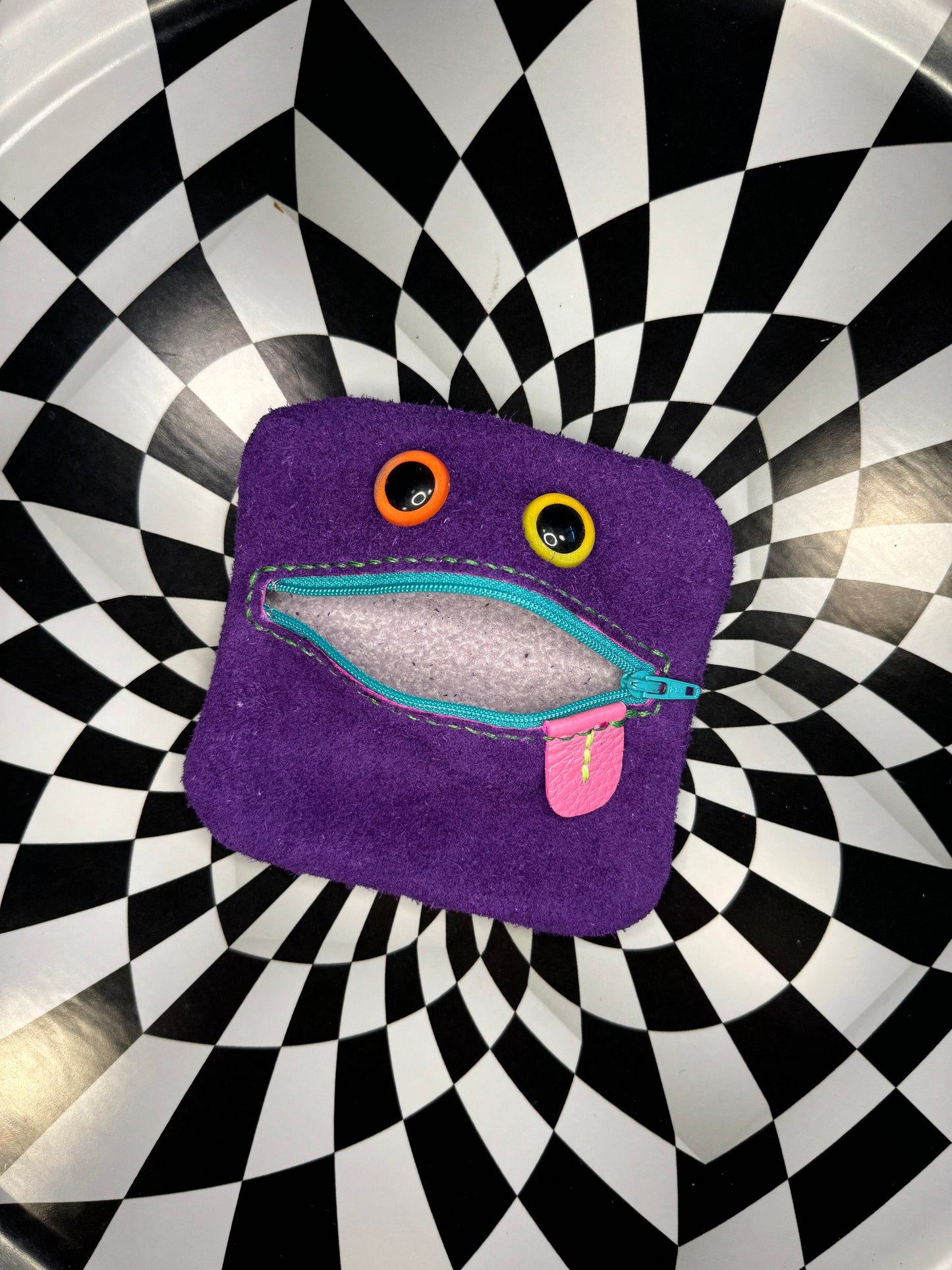 Monster zip pouch! Hand sewn leather zipper case!