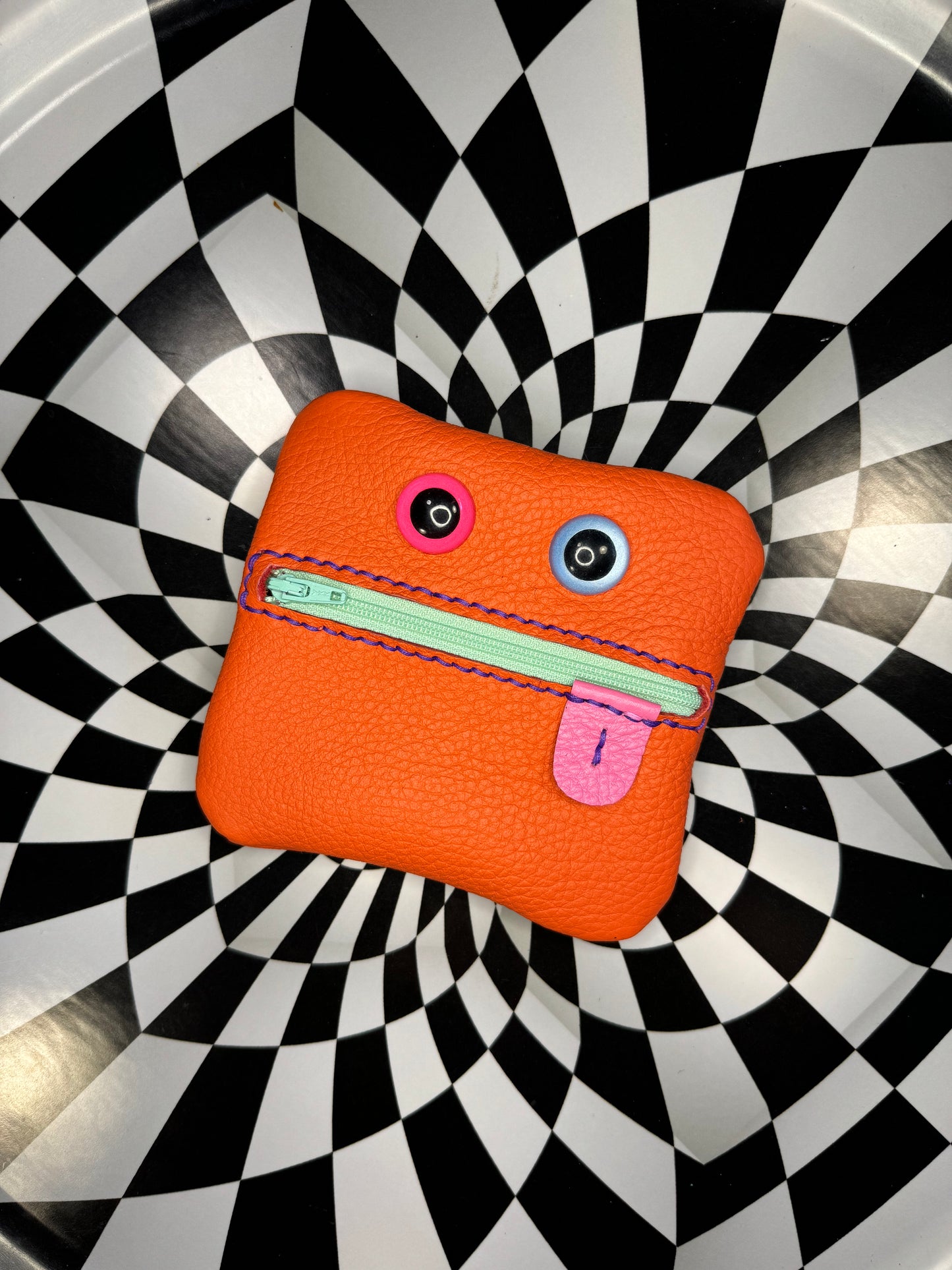 Monster zip pouch! Hand sewn leather zipper case!