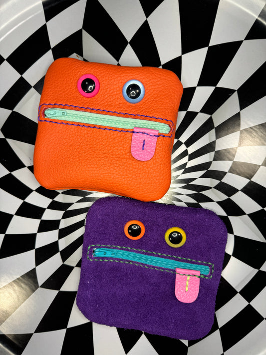 Monster zip pouch! Hand sewn leather zipper case!