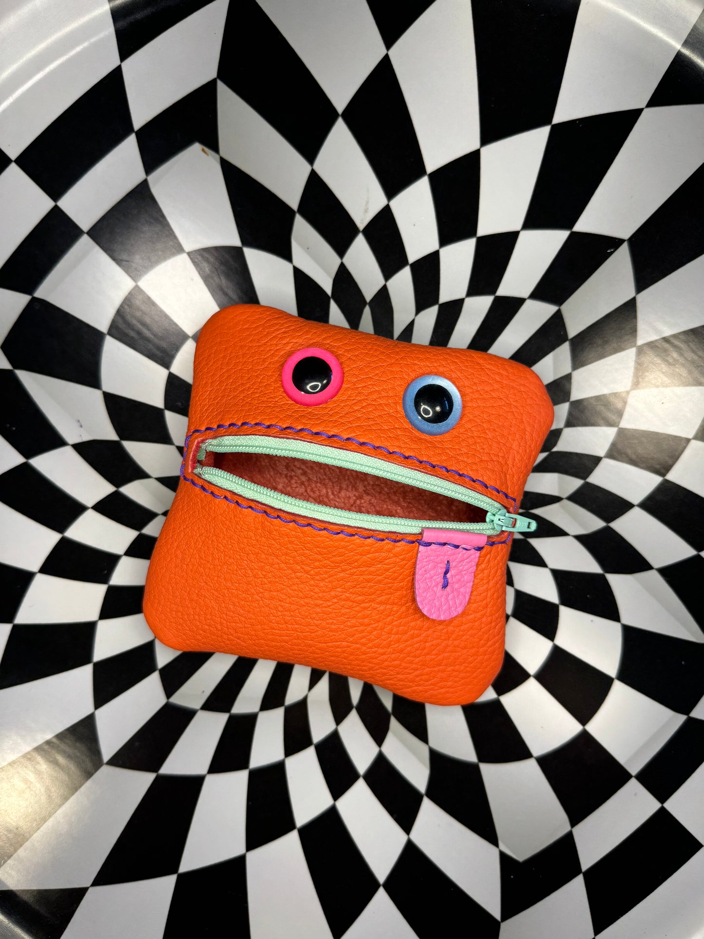 Monster zip pouch! Hand sewn leather zipper case!