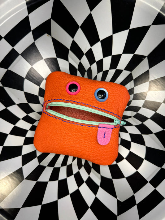 Monster Leather pouch - handmade leather zipper pouch