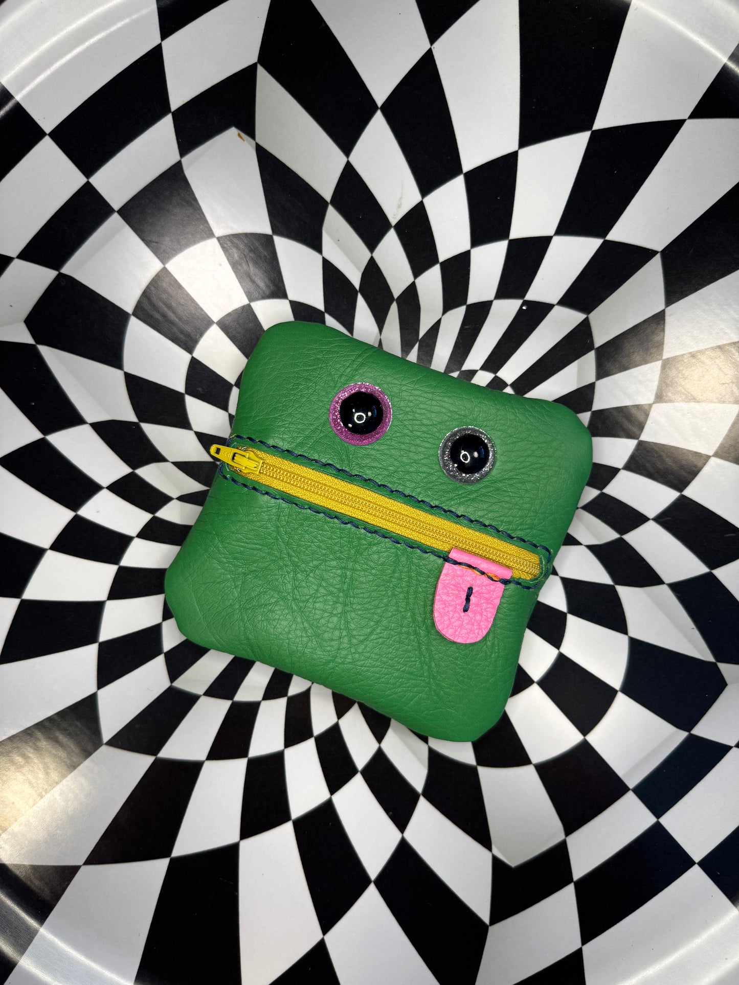 Monster zip pouch! Hand sewn leather zipper case!
