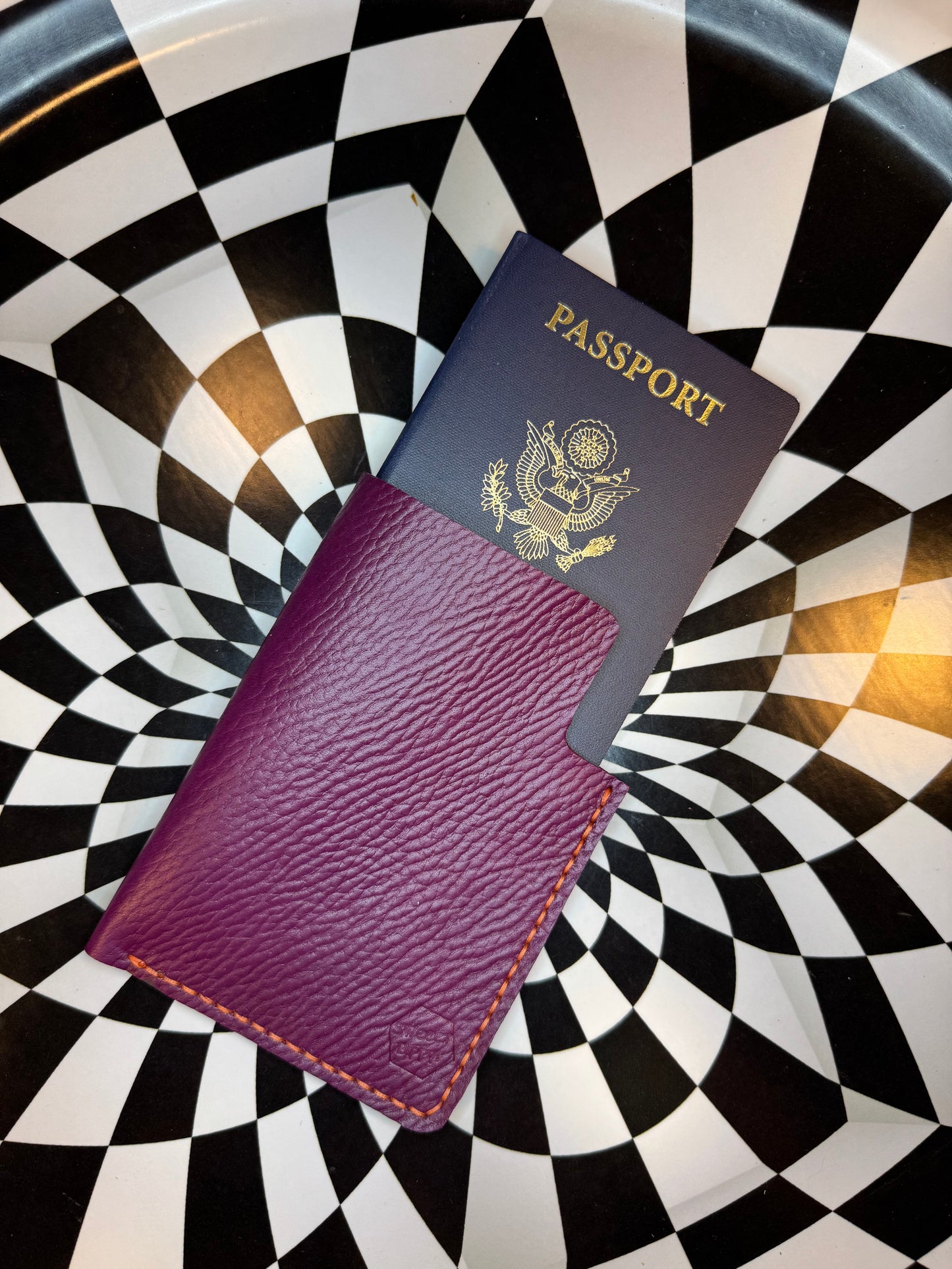Hand sewn leather passport cover