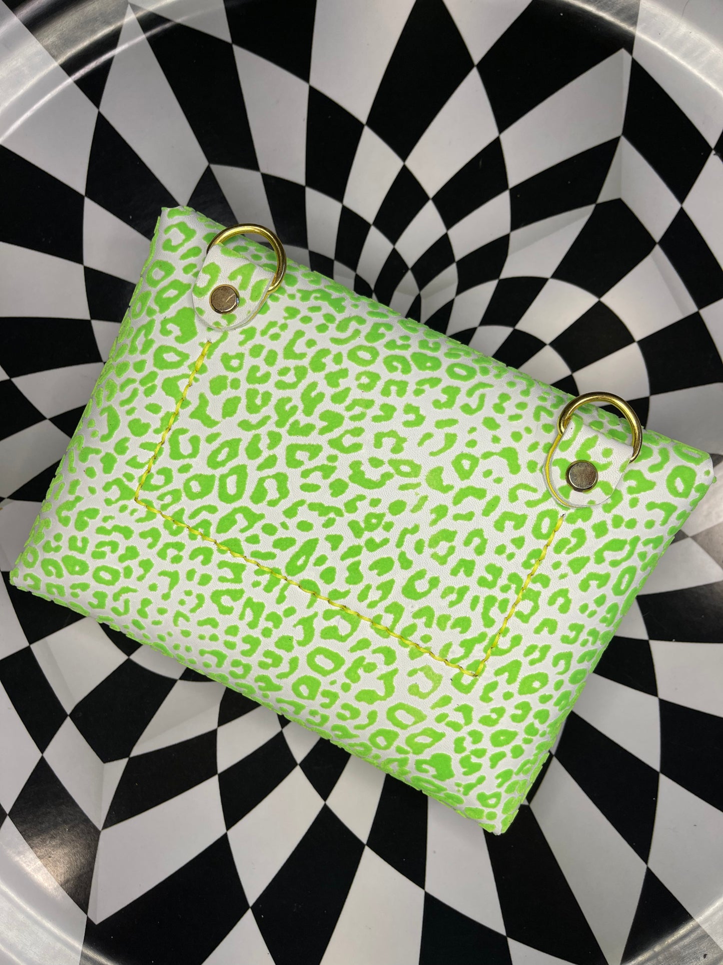 Bee Arthur Orange or neon green fuzzy leopard print leather crossbody clutch bag!