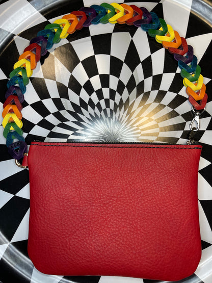 Betsey Hand sewn leather shoulder bag - handmade leather statement bag! Retro interlocking strap