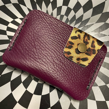 Two snaps! Hand sewn shrunken bison or cowhide leather wallet -handmade snap wallet - artisan leather wallet