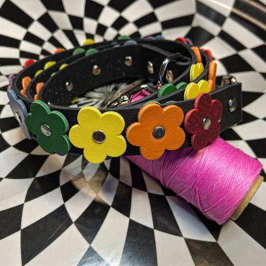 Flower power leather replacement purse strap! Rainbows or holographic flowers!