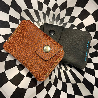 hand sewn shrunken bison leather wallet handmade