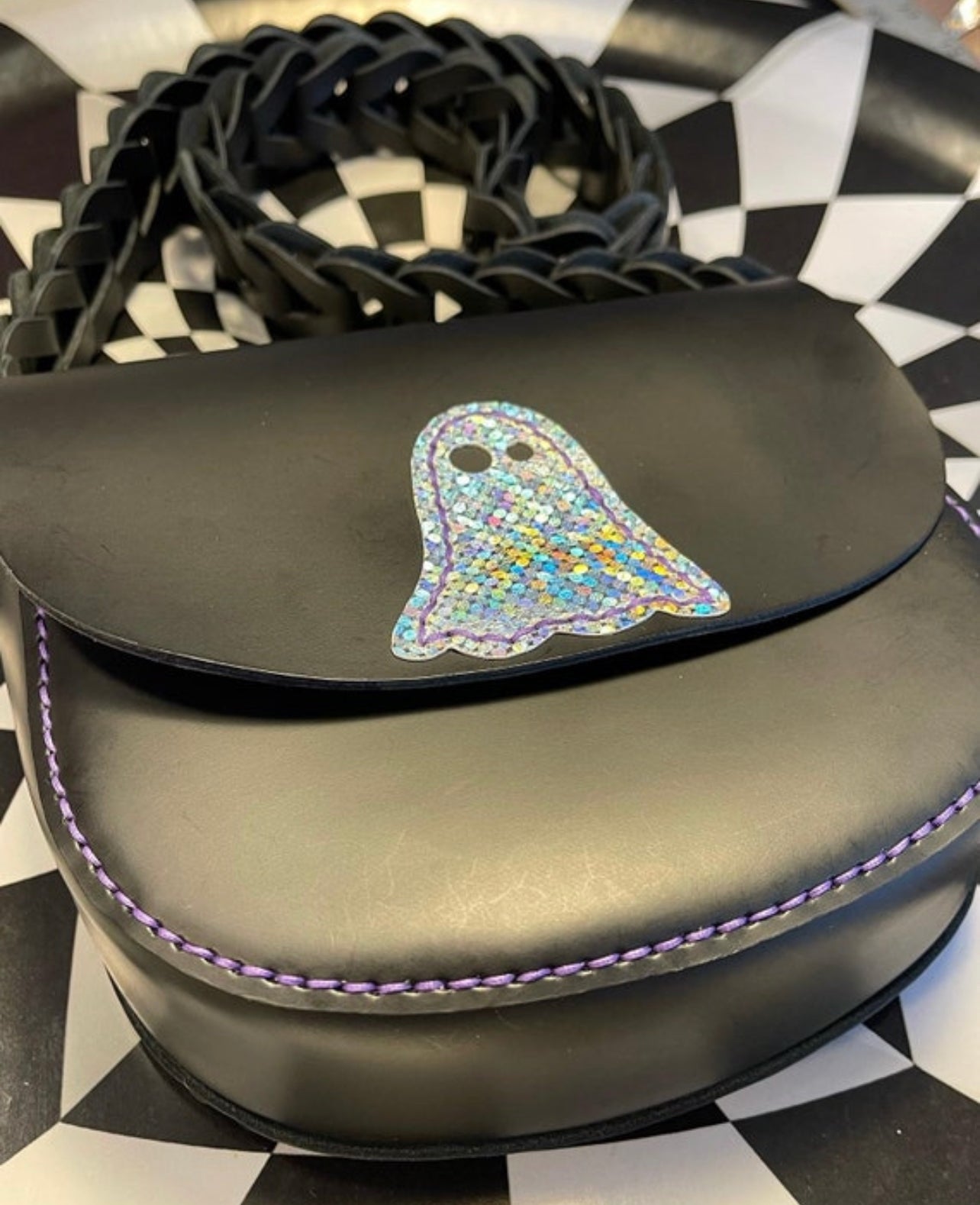 Ghost themed hand sewn saddle bag! Spooky edition