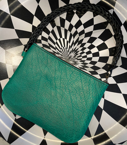 Betsey Hand sewn leather shoulder bag - handmade leather statement bag! Retro interlocking strap