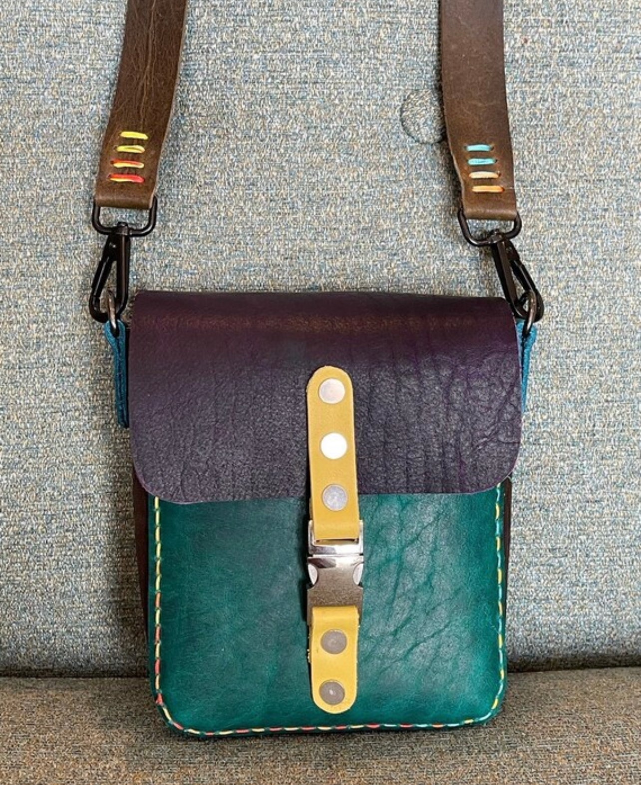 JoAnn XL Handmade COLORFUL leather utility pouch crossbody/shoulder bag! Hand sewn unique festival purse!