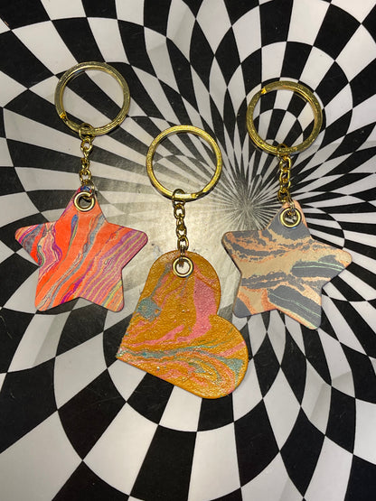 Lil marble dyed heart or star keychains!