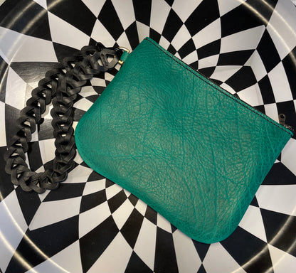 Betsey Hand sewn leather shoulder bag - handmade leather statement bag! Retro interlocking strap