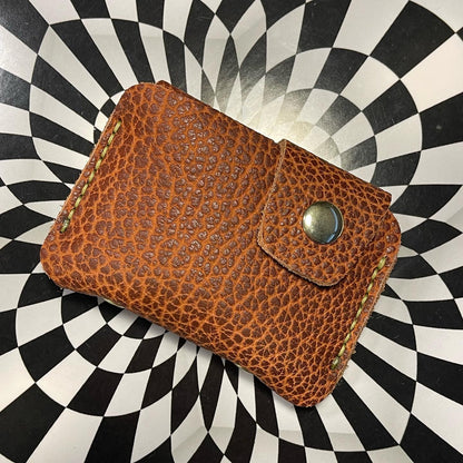 textured shrunken bison leather snap wallet