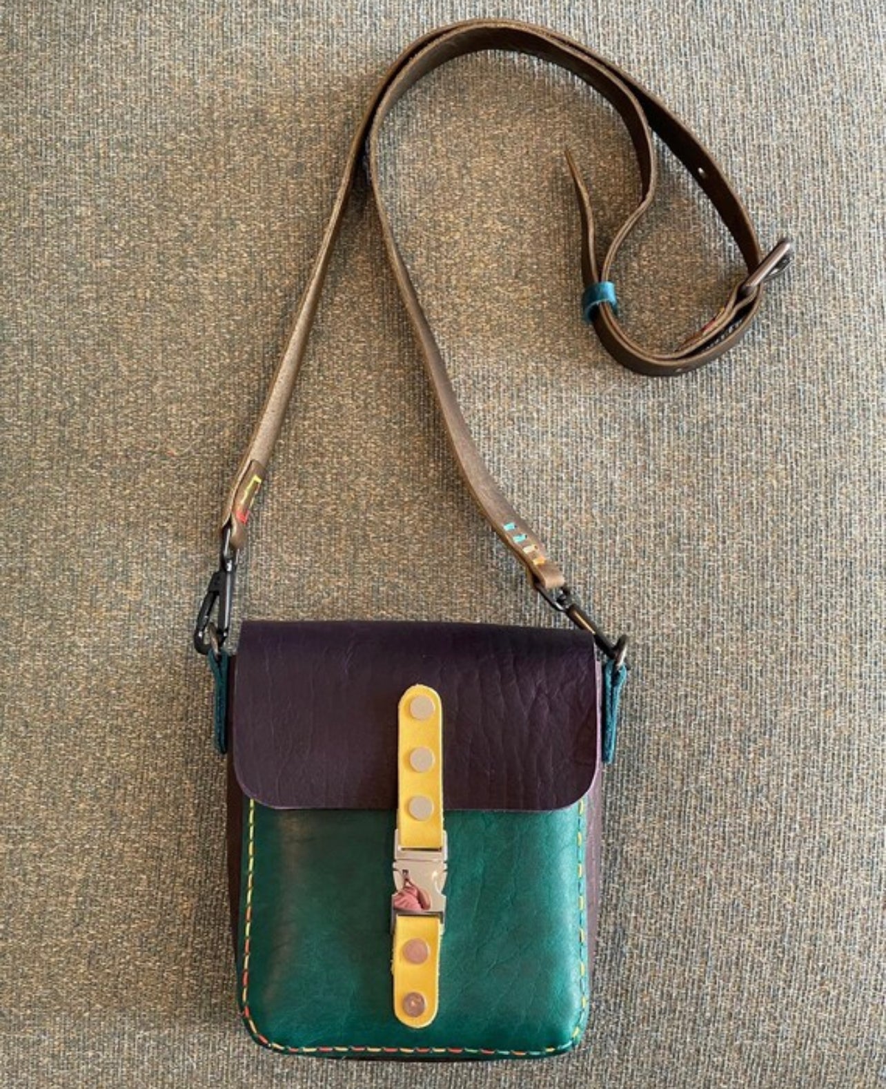 JoAnn XL Handmade COLORFUL leather utility pouch crossbody/shoulder bag! Hand sewn unique festival purse!