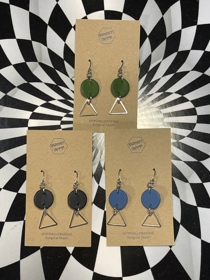 Triangle or hoop unique Leather earrings! Minimalist design ultra lightweight surgical steel hooks!